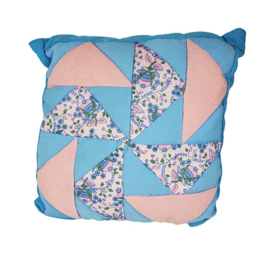 Vintage Patchwork Crazy Quilt Style Throw Pillow 12 x12 Pinwheel Kitschy 70s 60s